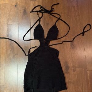 Baby Boo -Black Crochet Halter Dress